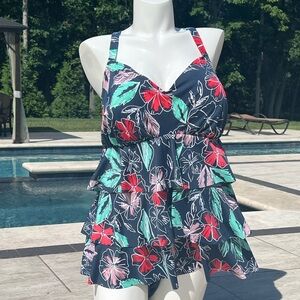 NWT Penbrooke Floral Ruffle Slimming One Piece Swimsuit plus sz 26W